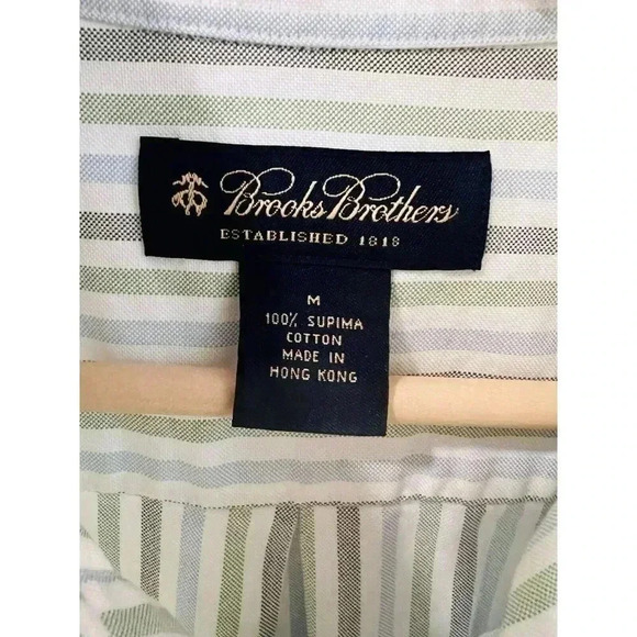 BROOKS BROTHERS MENS SHIRT SIZE M GOLD LOGO 100% SUPIMA COTTON VINTAGE HONG KONG - Picture 5 of 6